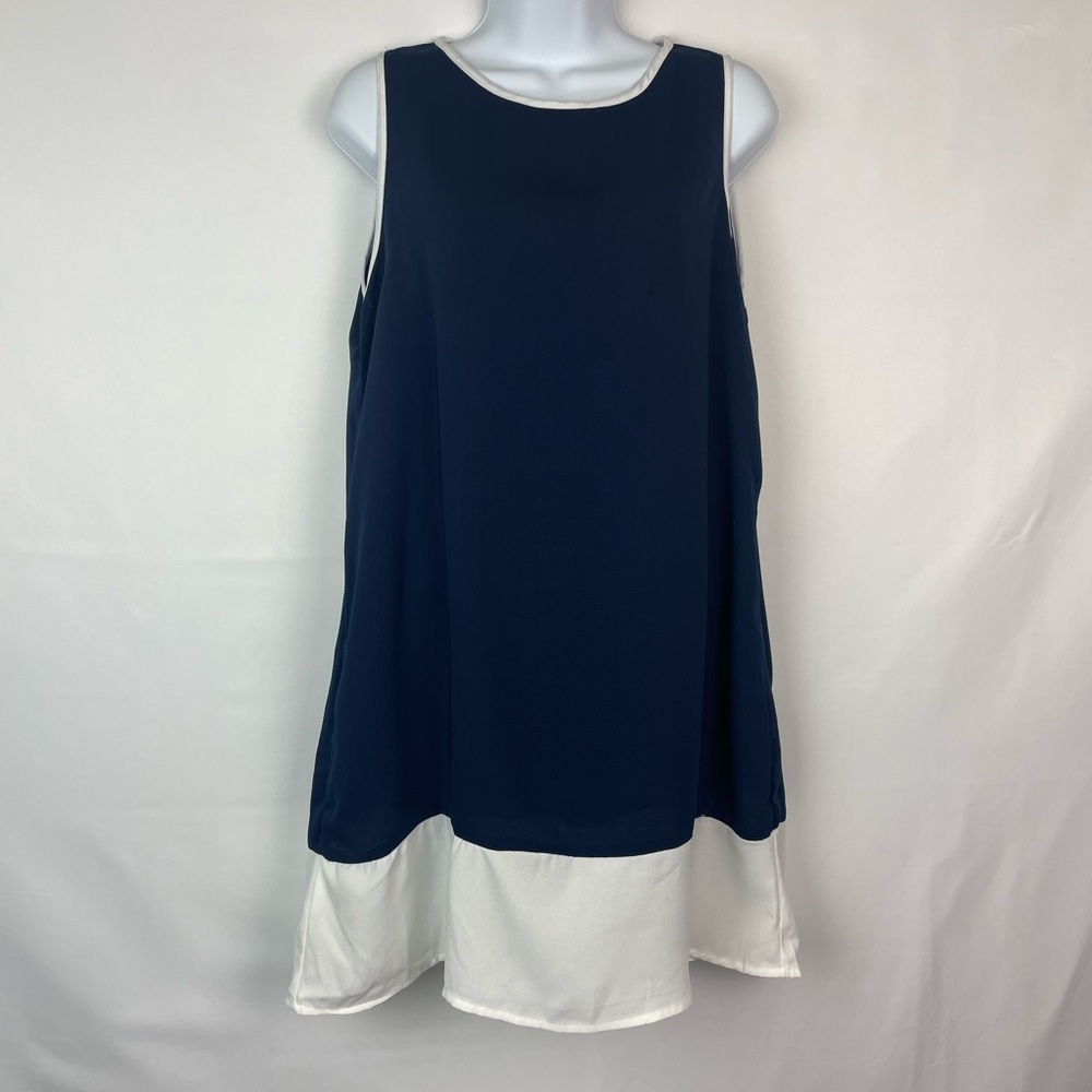 SHEIN Navy Blue and White Sleeveless Dress M